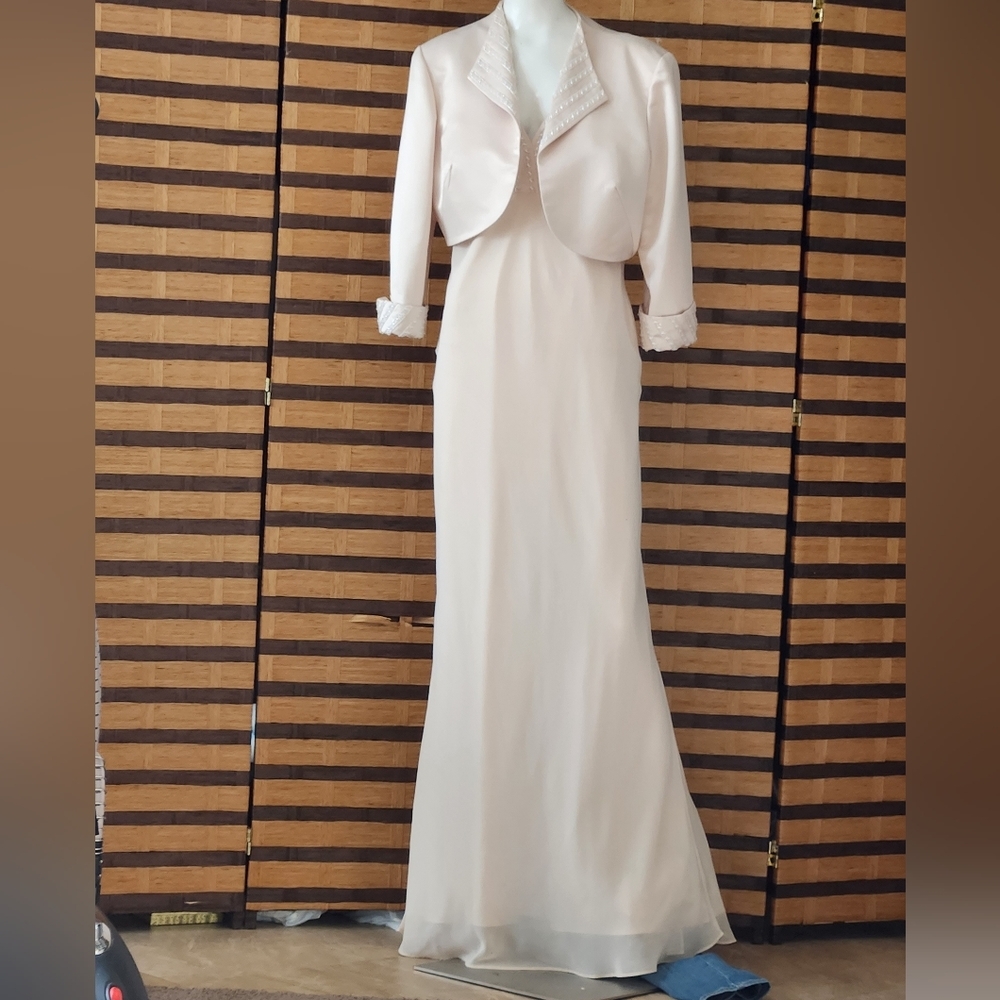 Cachet champagne color line formal dress and jacket